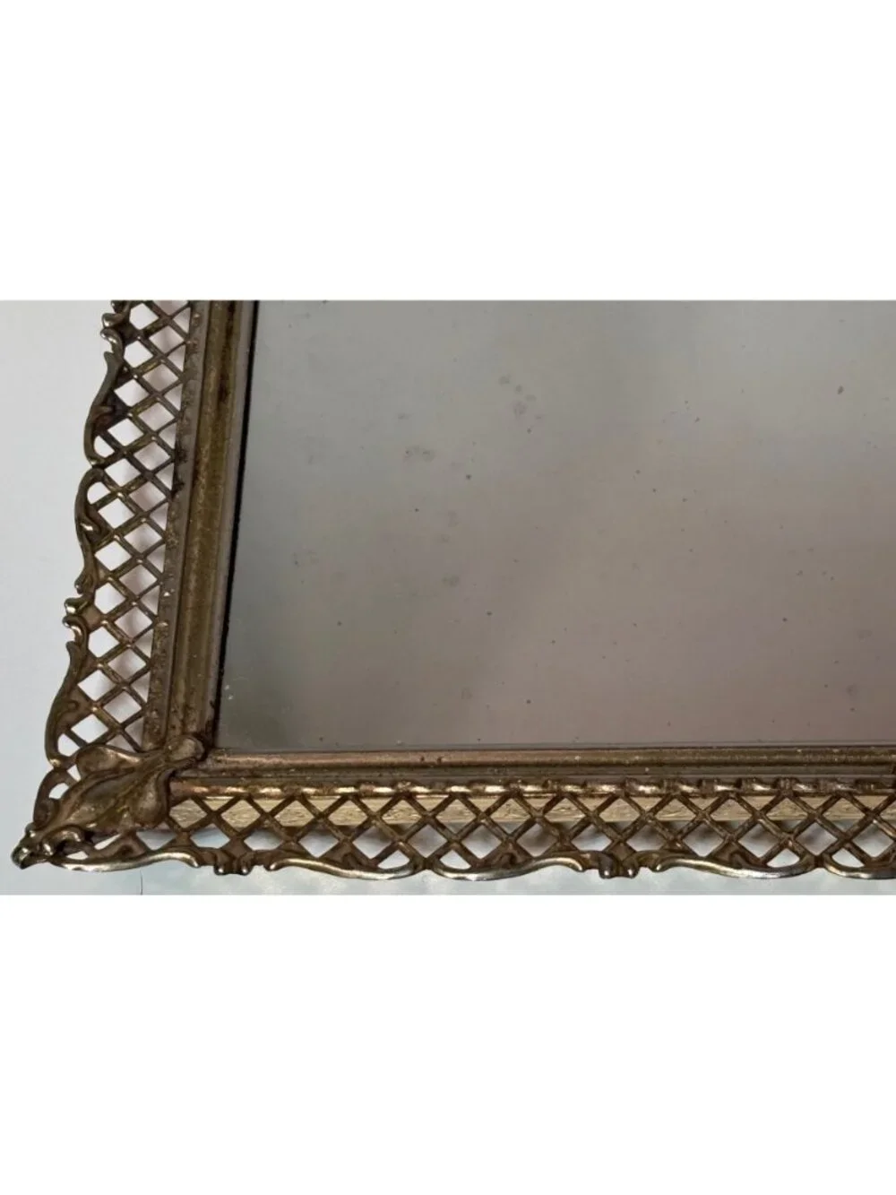 Vintage Gold Filigree Vanity Tray Mirror Rectangular 14